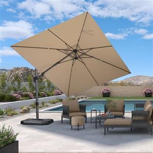 PURPLE LEAF Ombrellone da Giardino 2,7 x 3,6 m con Base a Croce, Ombrelloni da Esterno Tela da 240 g/m² Protezione UV 50+ con Inclinabile Bidirezionale e Rotazione di 360°, Beige