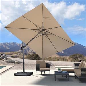 PURPLE LEAF Ombrellone da Giardino 2,5 x 3,5 m con Base a Croce, Ombrelloni da Esterno in Alluminio Tela Protezione UV 50+ con Inclinazione Bidirezionale e Rotazione di 360°, Beige
