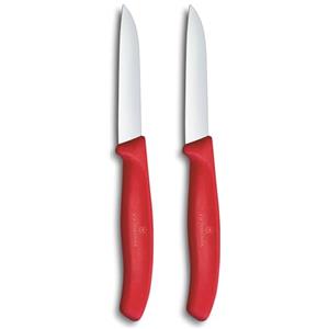 Victorinox Set di coltelli Victorinox Swiss Classic per verdure e spelucchini, 2 pezzi, lama dritta e seghettata, extra affilata, 8 cm, Rosso