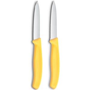 Victorinox Swiss Classic Coltello per verdure e spelucchini, per frutta e verdura, Extra affilato, dritto e seghettato, Acciaio inox, Giallo