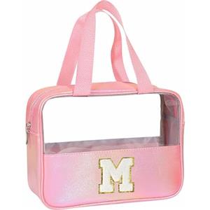 Coolgaga Beauty Case da Viaggio Trasparente, Trousse Trucchi Donna, Borsa da Toilette in PU-PVC, Borse da Viaggio Impermeabile, Borsa Cosmetici Regalo Compleanno Natale Ideale per Donne Ragazze Amic Rosa M