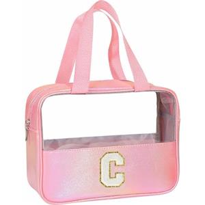 Coolgaga Beauty Case da Viaggio Trasparente, Trousse Trucchi Donna, Borsa da Toilette in PU-PVC, Borse da Viaggio Impermeabile, Borsa Cosmetici Regalo Compleanno Natale Ideale per Donne Ragazze Amic Rosa C