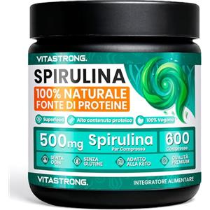 Vitastrong. Spirulina Compresse Vitastrong, 3000mg per Dose, 600 Alga Spirulina Compresse 100% Vegan ad Alto Contenuto Proteico, Integratore Alimentare a Lunga Fornitura Senza Glutine né OGM, Qualità Premium