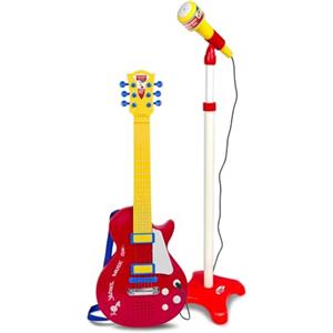 Bontempi | ElectroGroove con Microfono - Chitarra Rock Elettronica per Vibrazioni Potenti e Ritmi Innovativi, Rosso e Giallo, 225x225x1120 mm