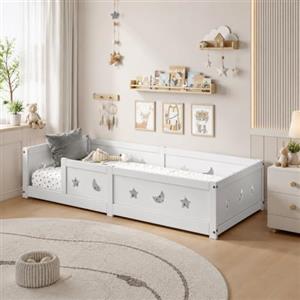 DADEA Letto Montessori Bambini a Pavimento 140x200cm, Lettino Montessoriano Evolutivo con Sponde, Rete a Doghe, Legno Massiccio di Pino, Letto Basso per Cameretta Bambino Bambina, Senza Materasso