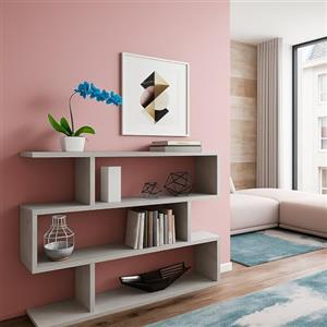 Dmora - Libreria Hampton, Mobile portalibri bassa bifacciale, Scaffale con tre scomparti, Scaffale moderno da ufficio, 110x24h97 cm, Grigio cemento
