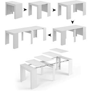 Dmora - Consolle Compton, Tavolo da pranzo allungabile, Tavolo con Allunghe Multiuso Estensibile Fino a 10 posti, 51/237x90h78 cm, Bianco Lucido