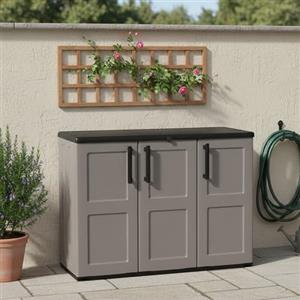 Dmora - Armadio da esterno Gesves, Mobile balcone multiuso, Armadietto outdoor 3 ante, 100% Made in Italy, 102x37h84 cm, Grigio e Nero, Finitura quadri