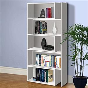Dmora Libreria Estensibile In Larghezza A Cinque Vani Aperti, Made In Italy, Cm 72 X 22 X H181, Colore Rovere Sbiancato
