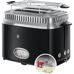 Russell Hobbs Tostapane Retro Collection 2 Fette 1300 W, Regolazione Doratura, Funzioni Riscalda e Scongela, Acciaio Inossidabile Nero, 2 Scomparti, 21681-56