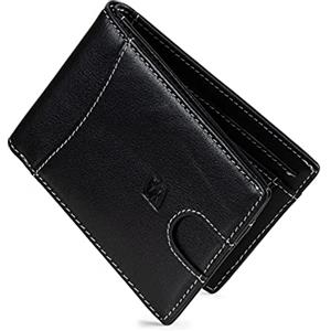 SERASAR da Uomo Portafoglio [Clever] Vera Pelle Nero/Bianco con Protezione RFID e Confezione Regalo Accessori Borsa Portafogli in Regali Ragazzo Grande