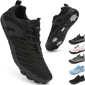 ZDQ Barefoot Shoes Uomo Donna Minimaliste Punta Larga Scarpe da Palestra Transpiranti Leggere Morbide Sneakers con Antiscivolo Suola Zero Drop Nero 47 EU