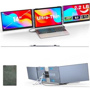 Bunosdias Kwumsy Monitor Portatile Per Laptop 14 Pollici - Ultra Sottile E Leggero Triplo Schermo PC Portatile, Doppio Display Estensibile, Plug & Play, Compatibile con Laptop 13''-17'' (Larghezza Max 15,7'')
