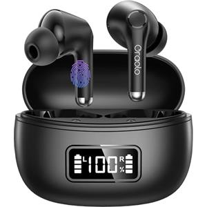 oraolo Cuffie Bluetooth, Auricolari Bluetooth 5.4 per iOS & Android, 40 Ore di Riproduzione, Stereo Hi-Fi Cuffie Wireless In-ear Driver 12mm, LED Display Touch Control IPX6 Impermeabili Cuffie Wireless, Nero