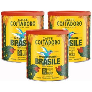 CAFFE' COSTADORO Costadoro Monorigine Brasile, Macinato per Moka, 100% Arabica, 3 Latte Richiudibili da 250gr Cad, Profumo Tradizionale, Gusto Dolce ed Equilibrato, Qualità Superiore Made in Italy