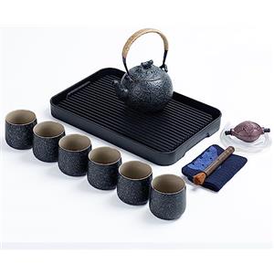 TEANAGOO Set da tè giapponese portatile, set da tè in porcellana da viaggio grigio carbone, 1 teiera (700 ml/25 oz) + 4 tazze da tè (205 ml/7,2 oz), U2