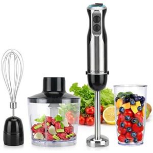 Kolohoso 1500W Frullatore a Immersione, 4 In 1 Mixer Multifunzione Professionale Con 20 Velocità e TURBO, Acciaio Inox 304, Frusta, Tritatutto 500ml e Misurino 600ml,Per Smoothie Zuppe Salse,senza BPA