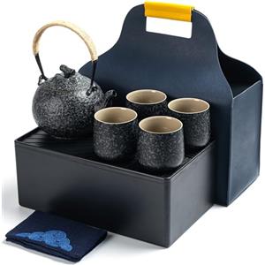 TEANAGOO Set completo da tè giapponese con vassoio, grigio carbone, set da tè in porcellana cinese, 1 teiera (700ml/25oz) + 6 tazze da tè (205ml/7.2oz),U1