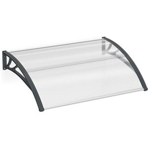 Aufun 150 x 100 cm Pensilina Tettoia per Porta Balcone Esterno Tenda da Veranda Modulabile Polipropilene Pensilina, Supporto Grigio