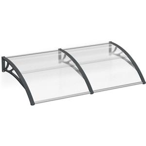Aufun 200 x 100 cm Pensilina Tettoia per Porta Balcone Esterno Tenda da Veranda Modulabile Polipropilene Pensilina, Supporto Grigio