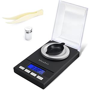 Muaket Bilancia Digitale 0,001g/50g, Muaket Precisione Cucina, Milligrammi con Display LCD, Scale con Funzione Tare, Calibrazione Pesi, Piatto di Pesata e 2 x Batterie