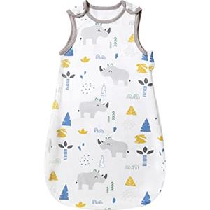 Mosebears Sacco nanna estivo per la primavera e l'estate, con motivo animale, lavabile, 1,0 tog per neonati, senza maniche (rinoceronte, 0-6 mesi)