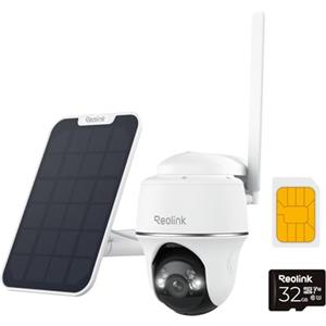 Reolink 3G/4G LTE Telecamera con Sim + 32G microSD Card, 5MP 360° PTZ Videosorveglianza Esterno Senza Fili a Batteria, Rilevamento AI, Audio Bidirezionale, Cloud/Alexa, Go PT Plus con Pannello Solare