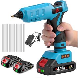 ONEVAN Pistola per colla calda senza fili in silicone, pistola per colla a batteria 100-200°C, riscaldamento rapido in 60s, display digitale, pistola per colla calda con 2 x 2Ah batterie e 10 x colla