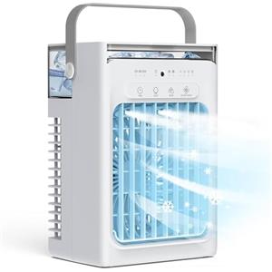 ROVLAK Mini Condizionatore Portatile 3-in-1, Serbatoio Acqua 1L, 4 Velocità Regolabili, 3 Timer, Luce RGB Integrata, Raffrescatore d'Aria Ultra Silenzioso con Telecomando per Casa Ufficio