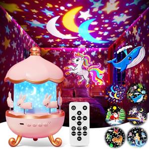 One Fire Giochi Bambini Proiettore Stelle Soffitto, Regalo Bambina e Bambino Luce Notturna, 315 Modi & 15 Film, Giocattolo Educativo 360°, Aiuto per Sonno, Ricaricabile con 15 Musiche, Telecomando