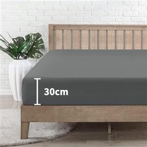 L'Emporio Casa Lenzuolo con angoli per letto king size, Cotone 100% Italiano lenzuolo con angoli per letto matrimoniale, per materassi fino a 30 cm, 180 x 200 x 30 cm, morbido e Soffice (Grigio Scuro)