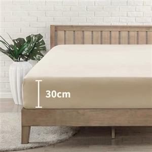 L'Emporio Casa Lenzuolo con angoli per letto king size, Cotone 100% Italiano lenzuolo con angoli per letto matrimoniale, per materassi fino a 30 cm, 180 x 200 x 30 cm, morbido e Soffice (Panna)