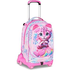 SJ GANG STYLE JAM GANG Trolley Scuola Jack 8 ruote HEART BUDDY GIRL, Rosa, 34L, Scomponibile, Uso Zaino, Cross-over System, Spallacci a scomparsa, Tasca portaborraccia, Elementari e medie, Bambina