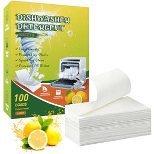 HASAIKA® Fogli per Lavastoviglie, Detersivo Lavastoviglie in Fogli, profumo di limone, adatto per stoviglie in vetro, ceramica e plastica (100 pezzi)