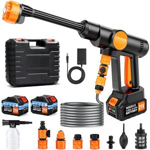 Lemolifys Idropulitrice a Batteria Senza Fili, Idropulitrice Portatile Potente con 2x3000 mAh Batterie, Motore Brushless, 100 Bar, Tubo da 5M, Ugello 6 in 1, Pistola Idropulitrice per Auto Giardino Irrigazione