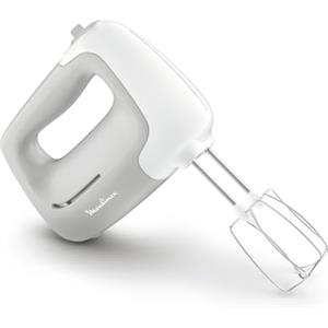 Moulinex HM450 PrepMix, Sbattitore Elettrico, Potenza di 450 W, 5 Velocità Regolabili e un Pulsante Turbo, 2 Lame in Acciaio Inox, 2 Ganci Impastatori, Utilizzo Confortevole, Bianco e Grigio