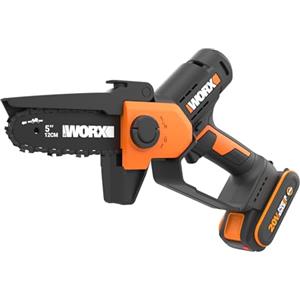 WORX WG326E - Mini motosega a batteria 20 V, lunghezza di taglio 12 cm, cambio catena senza attrezzi, velocità della catena da 7,6 m (batteria da 2,0 Ah e caricatore)