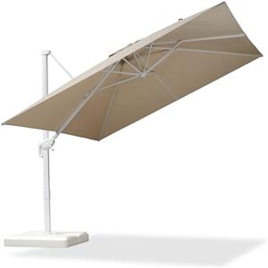 PURPLE LEAF Ombrellone da Giardino 3 X 3 m con Base a Croce, Parasole Esterno Tela 240 g/m² Protezione UPF 50+ con Manovella 8 Stecche, Inclinabile e Rotabile a 360° per Balcone Piscina, Beige