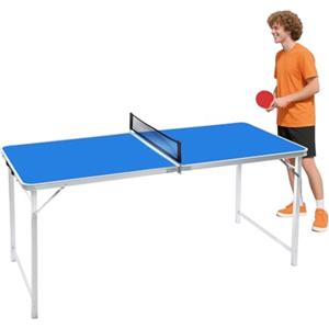 Oxylonty Tavolo da ping pong pieghevole in lega di alluminio, blu/argento, 152 x 67 x 70 cm, con rete, 2 racchette e 3 palline, per famiglie