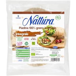 NATTURA Piadina Integrale Bio, 3 Piadine con Farina Integrale, Senza Lievito, Lavorazione Wrap and Roll, Prodotto Vegano Ricco di Fibre, Senza Olio di Palma, 330 g