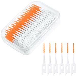 URAQT Spazzolino Interdentale, 220 Pezzi Spazzolini Interdentali con Scatola, Set di Spazzolini Interdentali Silicone per Rimuovere Placca e Residui di Cibo, per Pulizia dei Denti(Giallo)