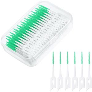URAQT Spazzolino Interdentale, 220 Pezzi Spazzolini Interdentali con Scatola, Set di Spazzolini Interdentali Silicone per Rimuovere Placca e Residui di Cibo, per Pulizia dei Denti(Verde)