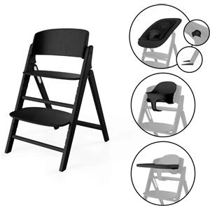 Cybex Gold Seggiolone Evolutivo Click & Fold 4-in-1 - Dalla nascita a 99 anni, Legno di faggio, Include Sdraietta, Baby Set e Vassoio - Stunning Black