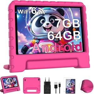 Dghrti Tablet 7 Pollici Android, Quad-core, 7GB +64GB (TF 512GB), Controllo Parentale, 3500mAH, BT 5.0, 5+8MP, Tablets con EVA Custodia Protettiva Resistente Agli Urti,Rosa