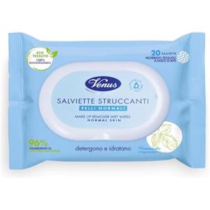 Venus Salviette Struccanti Viso e Occhi per Pelli Normali, con Hamamelis Virginiana, Detergenti e Idratanti, Tessuto 100% Naturale e Biodegradabile, 96% Ingredienti di Origine Naturale