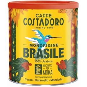 CAFFE' COSTADORO Costadoro Monorigine Brasile, Macinato per Moka, 100% Arabica, 1 Latta Richiudibile da 250gr, Profumo Tradizionale, Gusto Dolce ed Equilibrato, Qualità Superiore Made in Italy