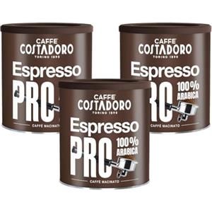 CAFFE' COSTADORO Costadoro Espresso PRO Macinato, 100% Arabica, 3 Latte Richiudibili da 250gr Cad, Aroma di Spezie con Note di Nocciola e Cioccolato, Qualità Superiore Made in Italy