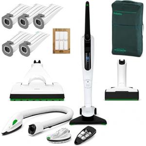 DG Service VORWERK FOLLETTO VK7s ORIGINALE NUOVO - Aspirapolvere SENZA FILI con Spazzola, Batteria, Caricabatteria, 6 Sacchetti, 6 Dovina (Dotazione Completa + EB7 + SP7 + Picchio + Sacca Accessori)