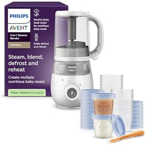 Philips Avent SCF883/01 EasyPappa Plus 4 in 1 Cuocipappa Multifunzione con Set Vasetti SCF721/20 per la Conservazione delle Pappe, 20 Pezzi