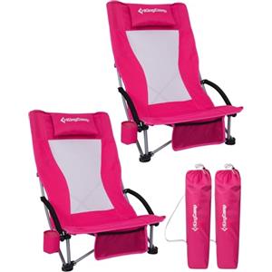 KingCamp Set di 2 Sedie da Spiaggia Basse Pieghevoli Leggere Portata 180kg Stabilità Doppio Tubo Sedia Concerto Portatile Seduta Larga e Tasca Rosso Rosa